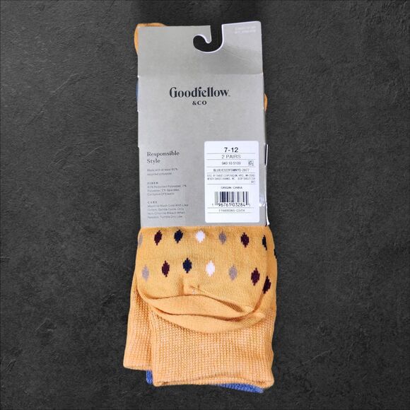 Goodfellow & Co Blue & Gold Pattern Crew Socks 7-12 NWT Comfort 2-Pair Pack - Picture 3 of 4